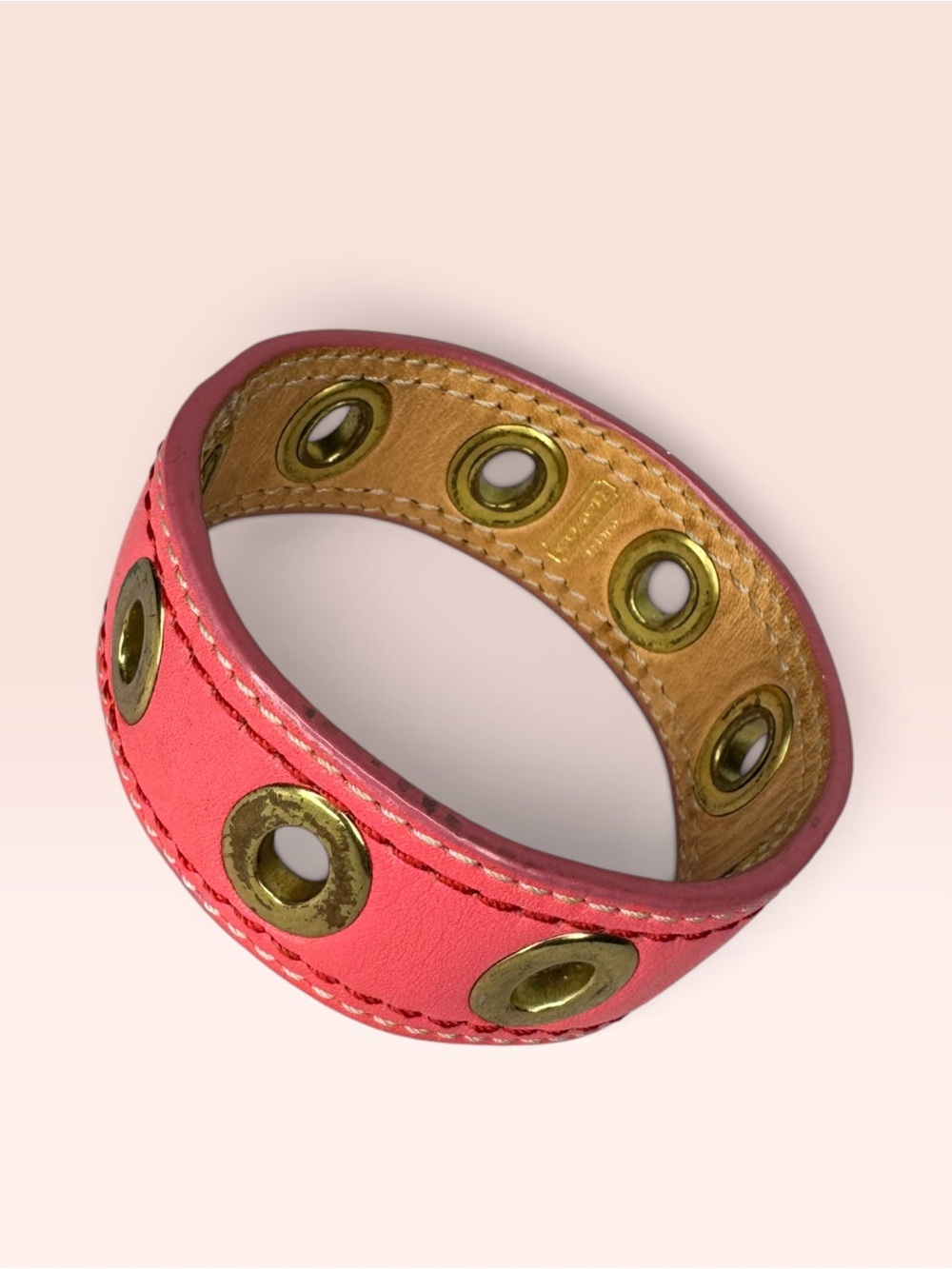 Coach Y2K Pink Grommet Leather Bangle - Picture 2 of 6